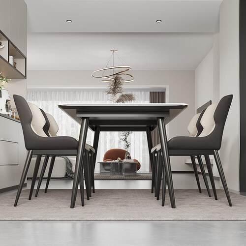 2024家装餐桌椅组合长方形现代简约小户型家用哑新品全托底板岩板