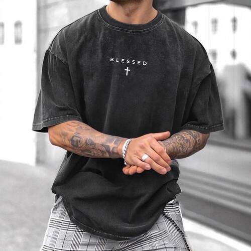 Men's Fashion Street Style Letter Print Short Sleeve
