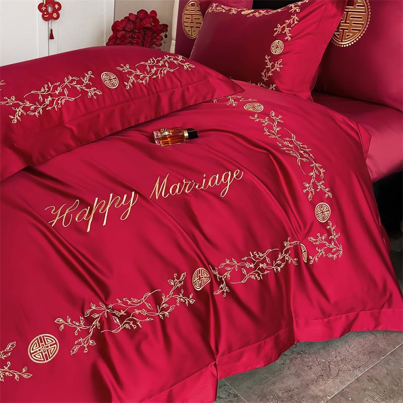 100S长绒棉公主风婚庆四FCM件婚套结婚床品套房被轻奢被陪喜嫁大