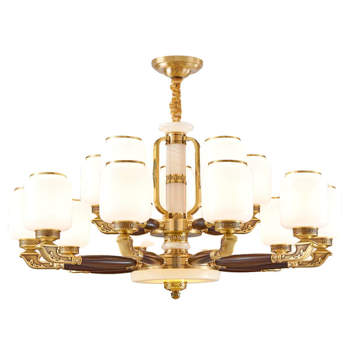 新中式吊灯客厅灯具全铜玉石中国风简约大气实木餐厅卧室大厅主灯