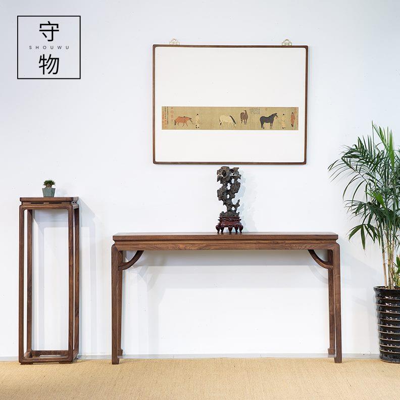 几黑胡桃木家具老榆木台禅意新中式条守物免漆玄关案实木条案供桌