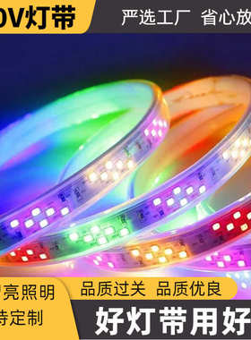 高压led110V灯带2835户外跑马流水透镜六彩144珠软灯条智能控制