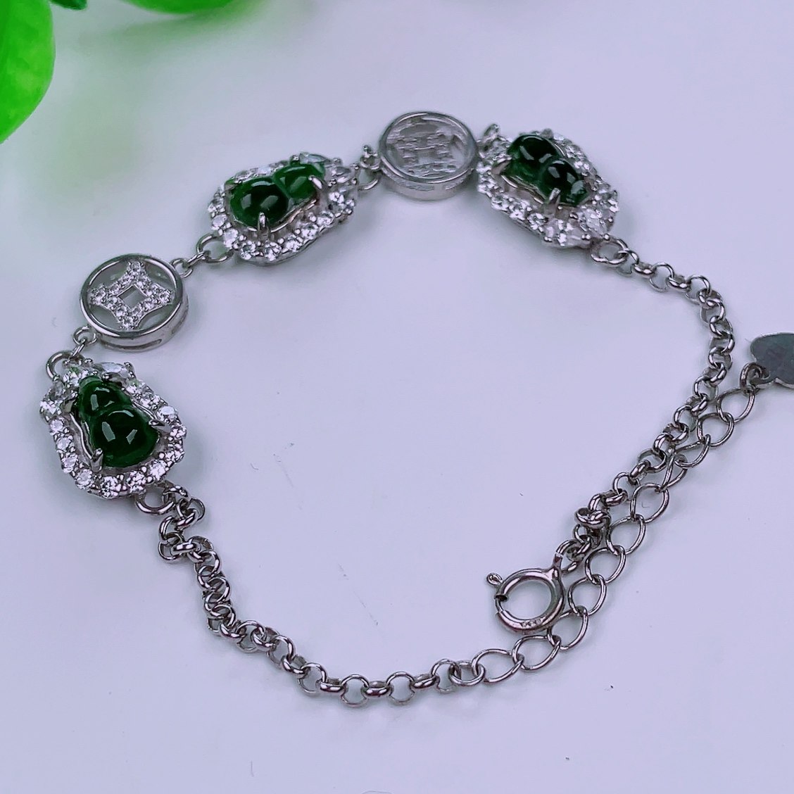 天然真品翡翠S925银镶嵌冰阳绿满绿高端闪拍葫芦玉手链手串4.50g,珠宝/钻石/翡翠,手链/手串,淘宝优惠券,粉丝福利购,淘宝优惠卷