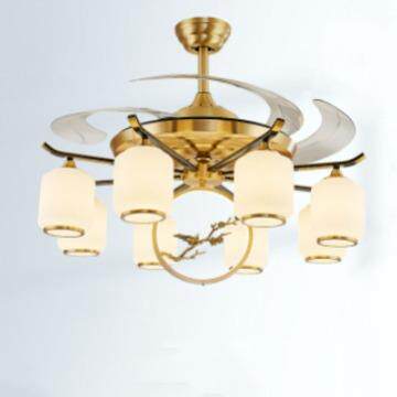 全铜高级新中式隐形风扇客厅卧室餐厅茶楼吊扇家用仿古智能电扇灯