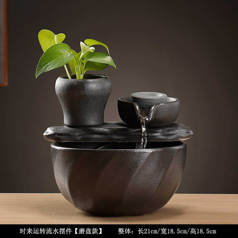 小型陶瓷招财简约鱼缸家居装饰流水喷泉玄关循环招财客厅摆件桌面