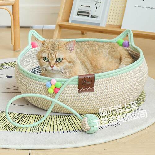藤编猫窝猫抓板一体手工编织宠物睡觉窝可水洗不掉屑猫咪安全感窝
