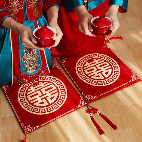 结婚用品喜嫁喜敬茶垫垫 婚礼跪批拜喜垫GD08坐加厚红色庆中国风