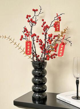 新年装饰花摆件发财果彷真花摆设假花冬青红果客厅餐桌年宵花乔迁