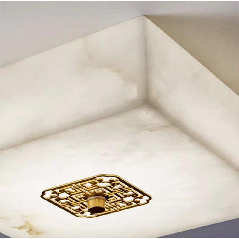 现代新中式全铜卧室灯天然云石吸顶灯三色LED护眼书房过道玄关灯