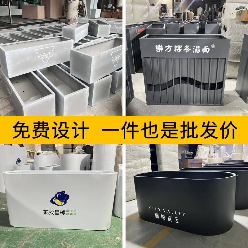 户外商场酒店仿水磨石花箱室外长方形不锈钢花盆花园铝合金花槽
