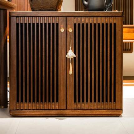 高档实新中办式茶桌宋氏学木茶台黑胡桃木岩板泡茶桌简约美现代公