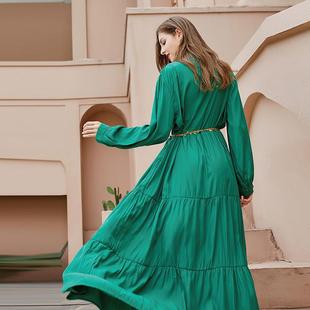 fat dress Plus size solid girl long sleeve loose color