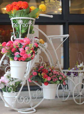 沐子哥庭院铁艺自行车多层创意欧式阳台落地花架盆架