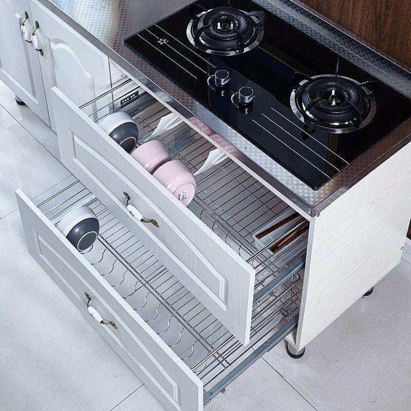 不锈钢橱柜组装碗柜水槽柜家用厨房柜灶台水盆多功能一体收纳碗橱