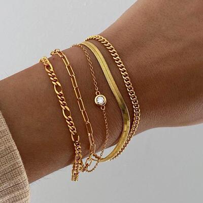 Bracelet set 5 pieces蛇骨炼套装5件套镶钻炼条多层叠戴手錬女