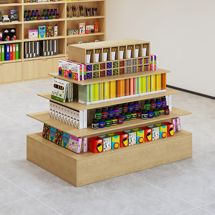 实木文具店中岛柜书店展示台文创用品展示架货架流水台文具展示柜