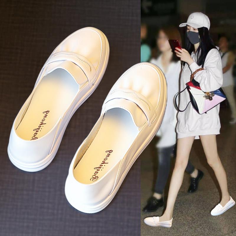 潮牌小白鞋女2025年夏季新款真皮百搭浅口休闲懒人一脚蹬平底单鞋