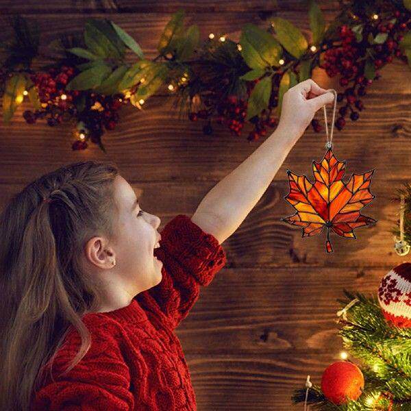 Maple Leaf Stained Glass Window Hanging Pendant