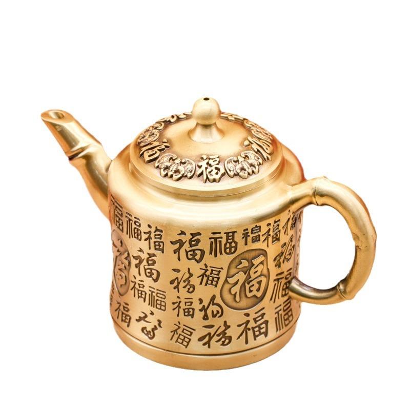 百福黄铜仿古茶壶桌面摆件手工豪华工艺品茶具中式铜壶源厂家