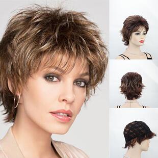 Wig, wig, short bangs, upturned wig, synthetic headband,