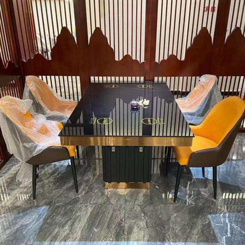 工厂直销餐桌椅组合隐形电磁炉商用小火锅桌餐厅大理石桌圆形桌子
