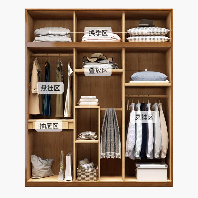 实木衣柜原木全实木对开门木质三四五开门中式橡木衣橱卧室小户型