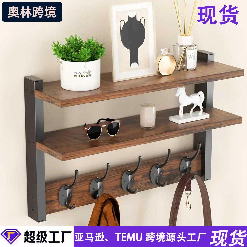 TEMU跨境壁挂式置物架客厅装饰摆件架玄关钥匙架实木浴室收纳架