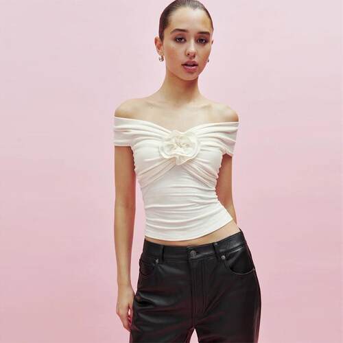 Skinny Knitted One Shoulder Top Flower