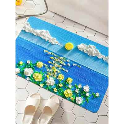 浴室卫生间地垫清新花朵立体硅藻泥软垫吸水速干门口防滑脚垫地毯