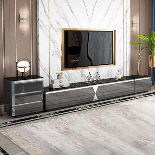 现代简约钢化玻璃客厅1.8米不锈钢电视柜茶几组合轻奢1.6米小户型