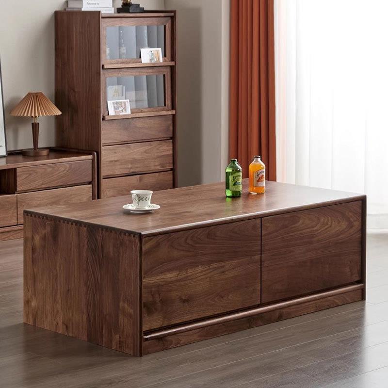 北美黑胡桃木茶几简约实木客厅整装电视柜组合原木四抽茶台极简