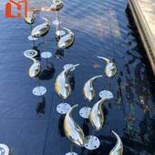 镜面不锈钢鱼群雕塑酒店大堂售楼处摆件庭院草坪园林水池装 饰造景