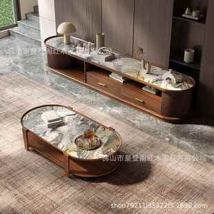 新电中乌金木式 实木茶几视柜厅客家用椭圆形小PSO户型中古黑胡桃