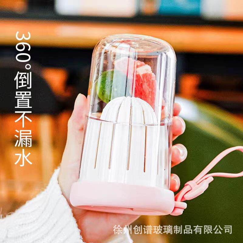 夏季玻璃水杯高颜值吸管杯大容量便携式手提泡茶杯花茶饮品随手杯