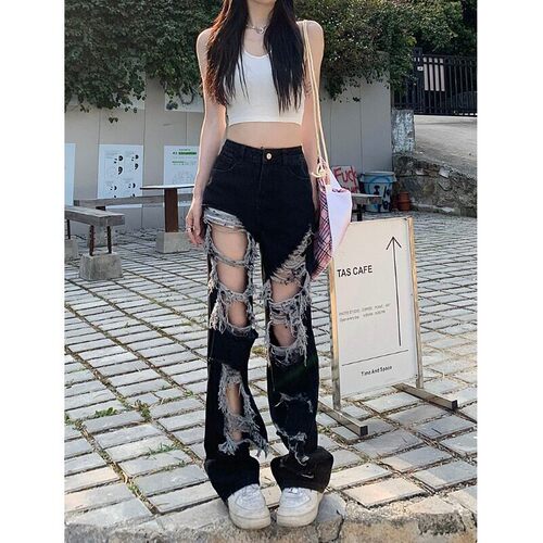 MDCW米兰风SHOP97乞丐破洞牛仔裤女2026夏季辣妹阔腿拖地长裤子11
