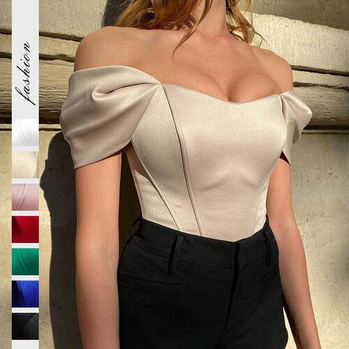 Fishbone waist cinched strapless vest women's color Ding