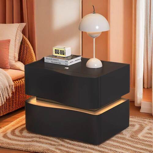 奶油风智能悬浮床头柜现代简约家用卧室床边柜创意小型实木收纳柜