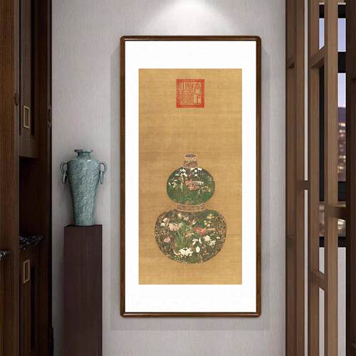 葫芦花瓶挂画 画中式客厅玄关装饰画 画办公室书房走廊过道寓意好