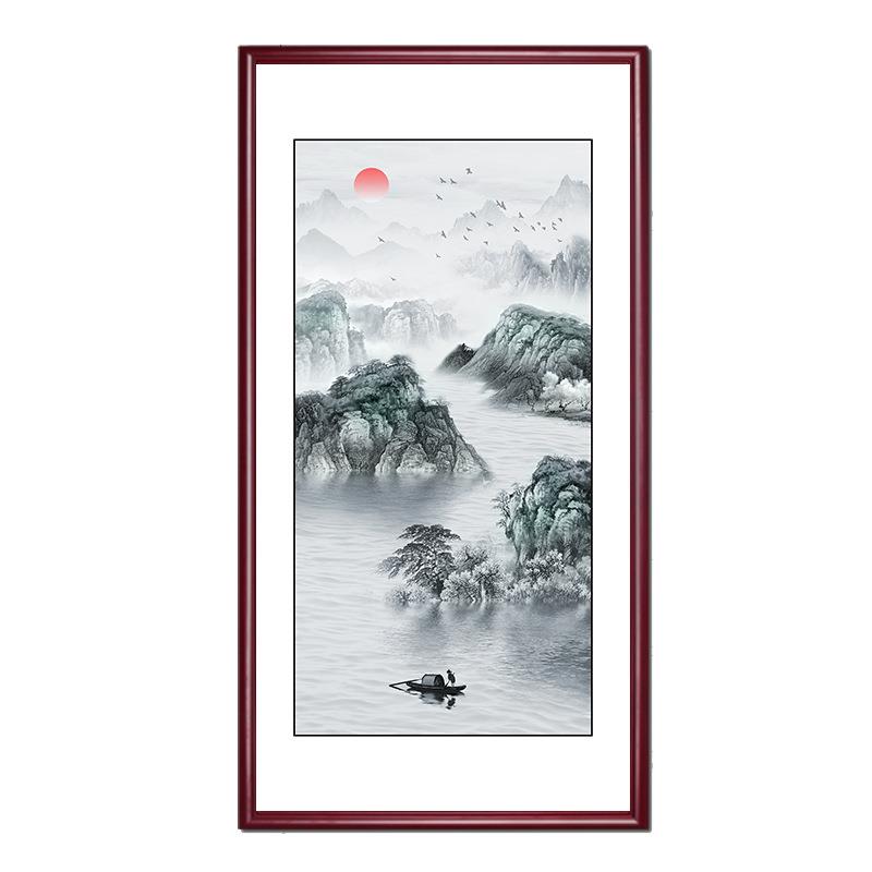 入户玄关装饰画富春山居图中式山水壁画实木国画酒店会所过道挂画