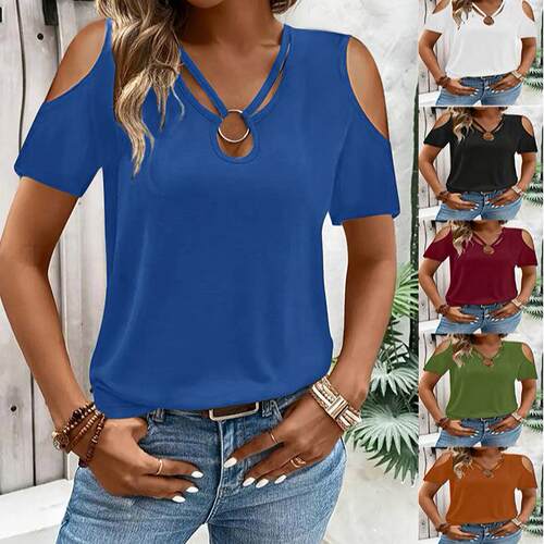 Women'S Casual Off-Shoulder Short Sleeve Top Summer Cool