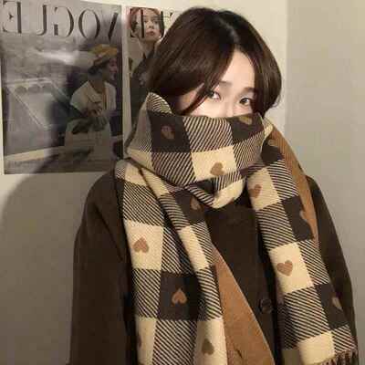 Women's Heart Print Scarf Double-Sided Thick Polyester