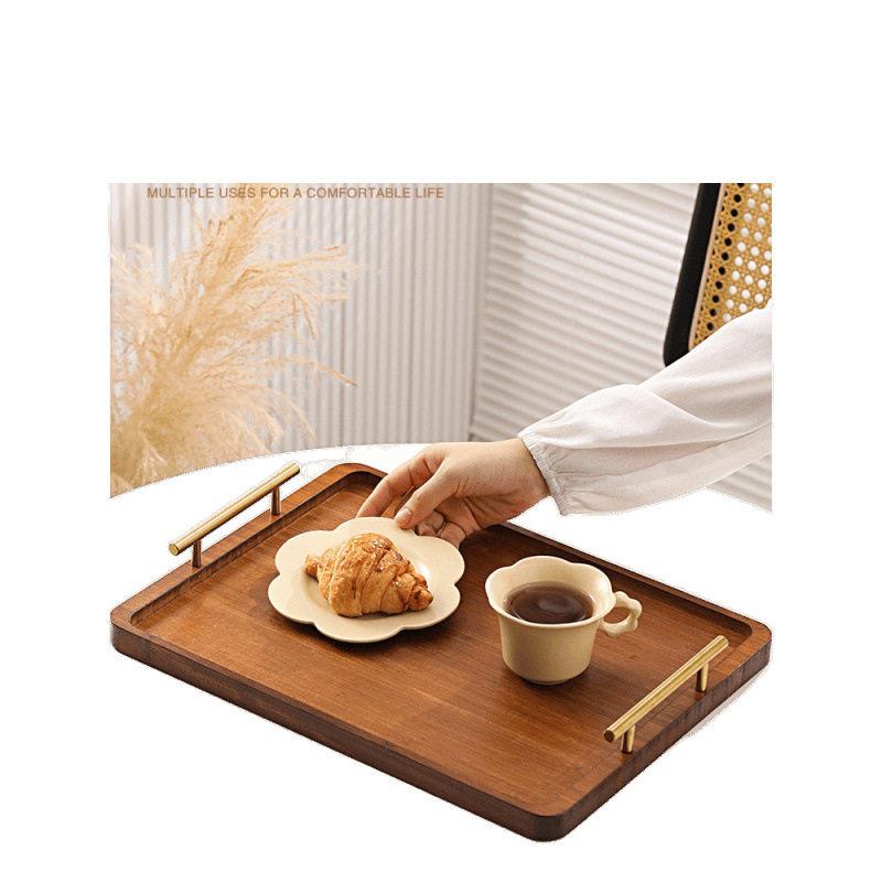 竹木托盘长方形家用餐盘餐具木质点心盘酒店茶盘带把手竹盘子商用图片