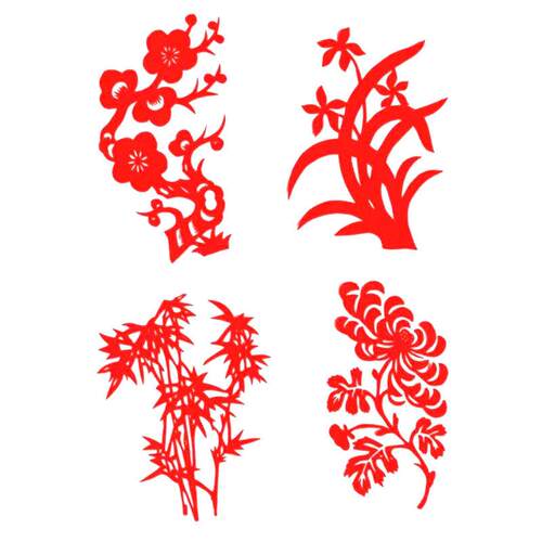 传统剪纸窗花儿童手工民俗文化团花梅兰竹菊花鸟刻纸中国风剪纸