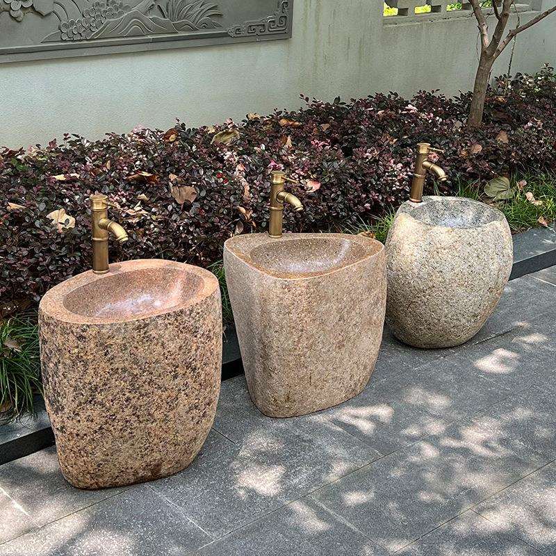 户外幼儿园洗手台一体庭院室外石头立柱盆艺术石材儿童洗手池水池
