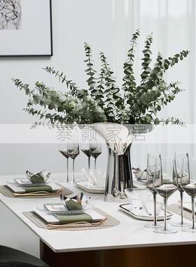 简约绿色系北欧样板间创意装饰餐盘软装展厅摆台玻璃盘样品房餐具