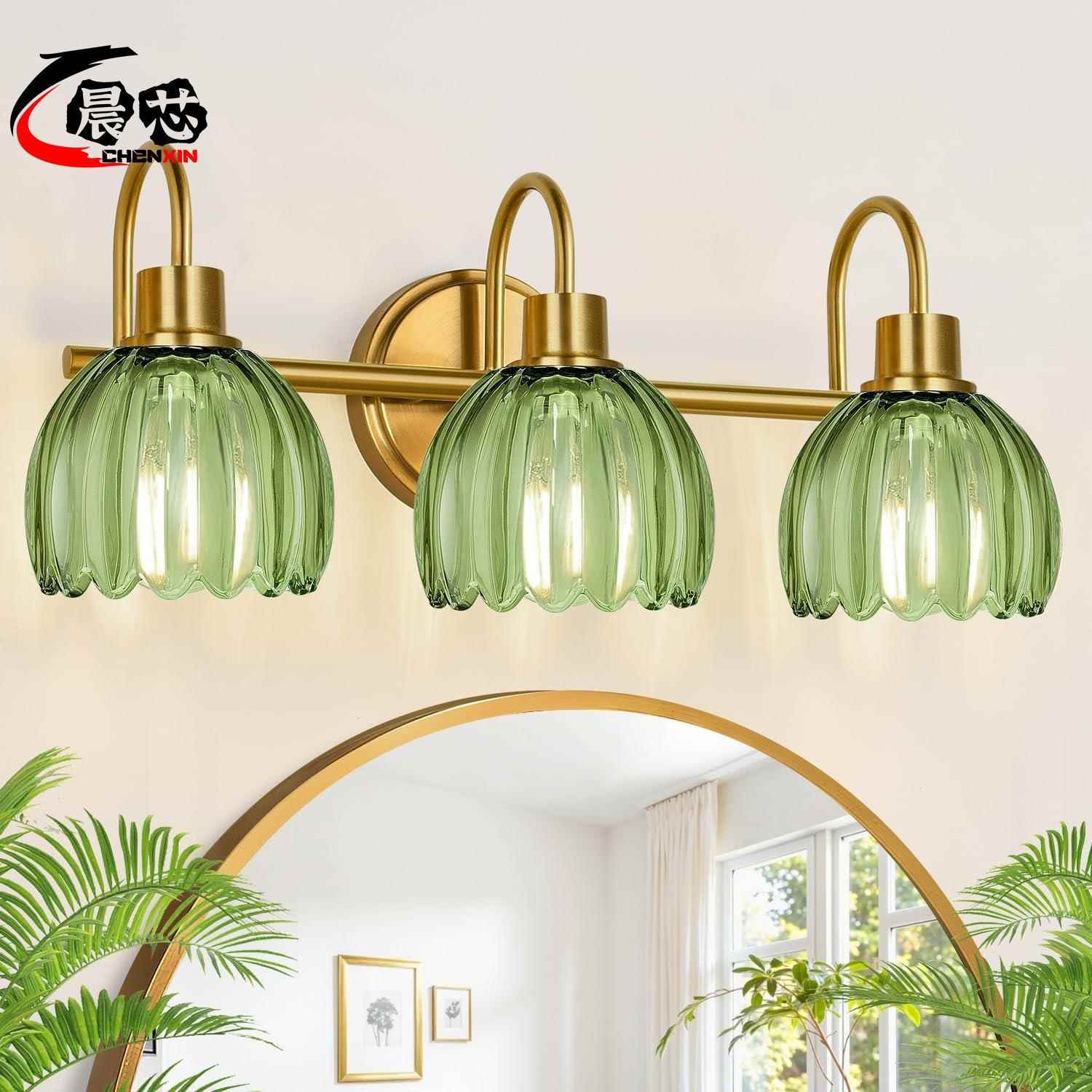 美式复古郁金香花朵玻璃镜前灯壁灯现代简约北欧三头床头电视墙灯
