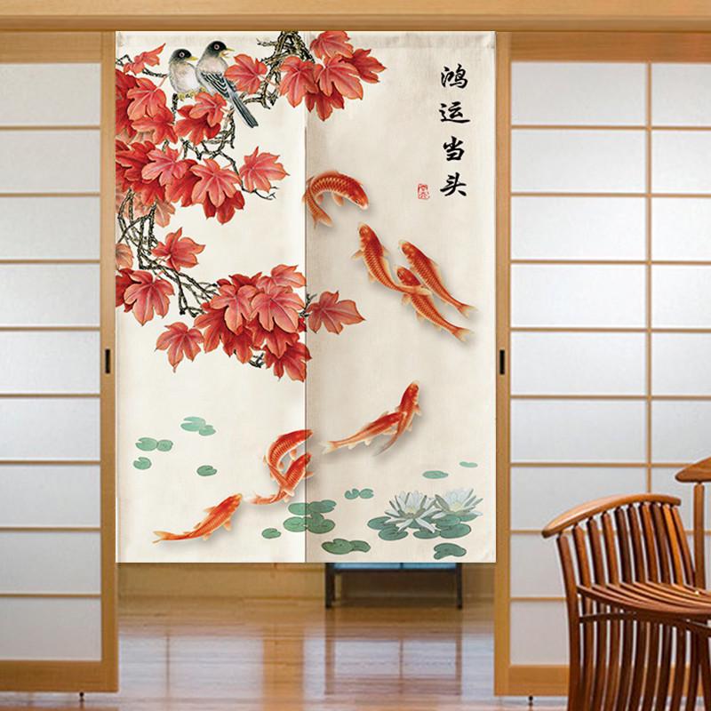 中式门帘隔断帘厕所帘子厨房遮挡布帘隔油烟入户卧室半截帘免打孔