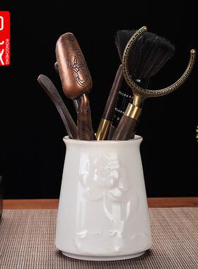 61K3茶道六君子套装羊脂玉6件套黑檀木茶勺茶针茶夹功夫茶具配件