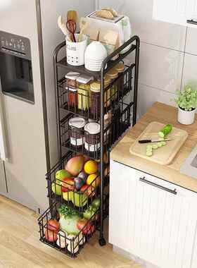 抽拉式厨房置物架多超窄冰侧落DIJ地层多功能蔬菜箱可抽拉夹缝纳