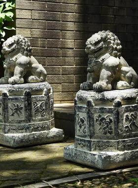 彷古做旧麒麟狮子貔貅摆件一对看门茶室家用门口人造石鼓门墩厂家